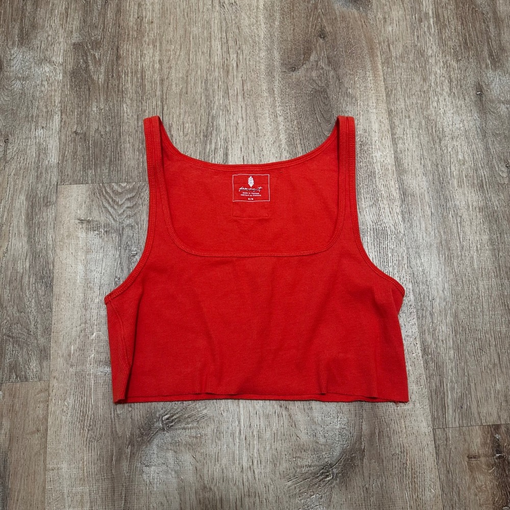 Free People Movement | Women's Red Square Neck Ribbed Crop Tank Top, Size M
